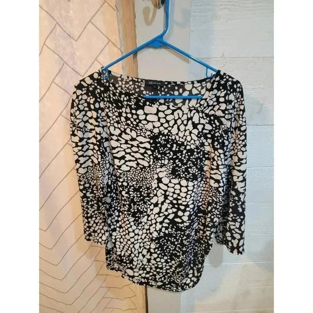 Anne Klein Womens Blouse Womens XL  Black White half sleeve cocktail shower y2k